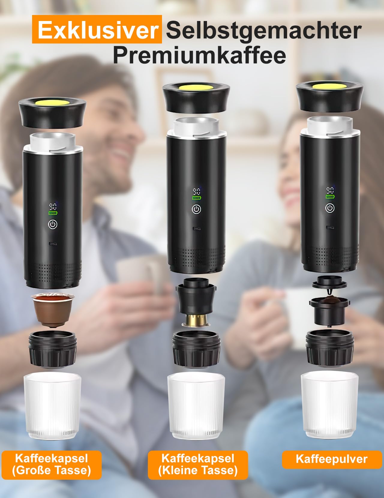 Tragbare Kaffeemaschine, Elektrische Espressomaschine mit Selbsterhitzung