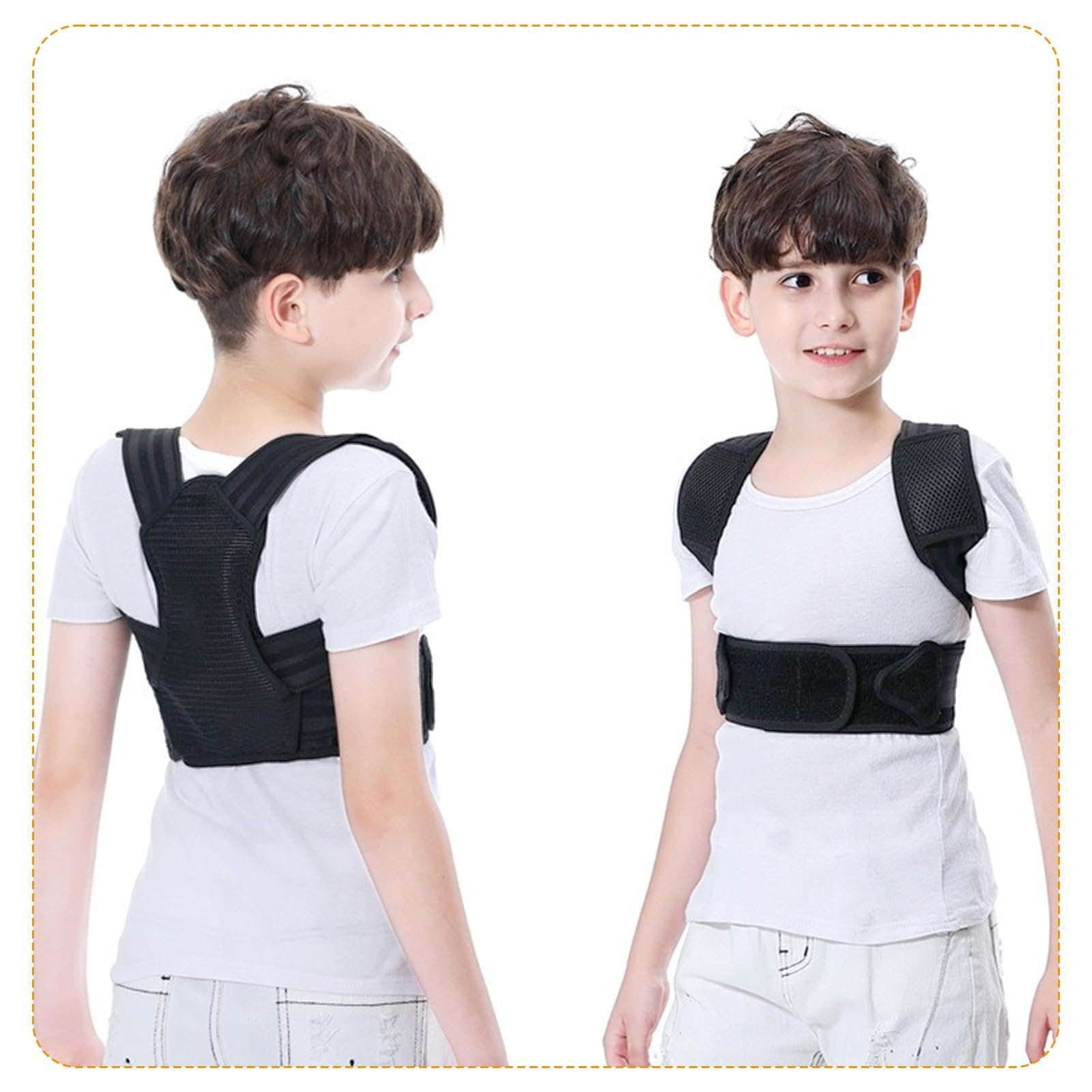 Supporto Dritto per la Schiena, per Uomini e Donne, Anti-Hunchback correttore, a Spalla Aperta,Fascia Traspirante Posturale Correzione,Schwarz-L