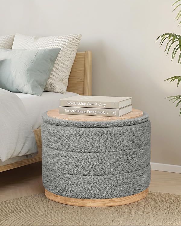 PINPLUS Chenille Folding Ottoman Footstool, Round Storage Ottoman, Soft Fabric, 330 lbs Load Capacity, Large Ottoman for Living Room, Bedroom, Dorm, Grey Colors by PINPLUS - Used condition - Image 11