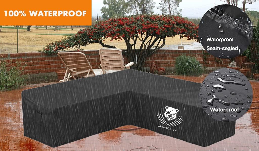ClawsCover Patio V-Shaped Sectional Sofa Covers Waterproof Outdoor Furniture Protector Heavy Duty Garden Couch Cover,2 Air Vents,6 Windproof Straps,100" L (on Each Side) x 33.5" D x 31" H : Patio, Lawn & Garden