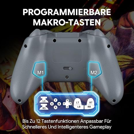 NITHO KARMA Gaming Controller Kompatibel mit Switch Switch 2 PC iOS & Android Gamepad mit Hall-Effekt-Triggern und Analogsticks Makrofunktion 6-Achsen-Gyro Dual-Vibration und Turbo - Grau