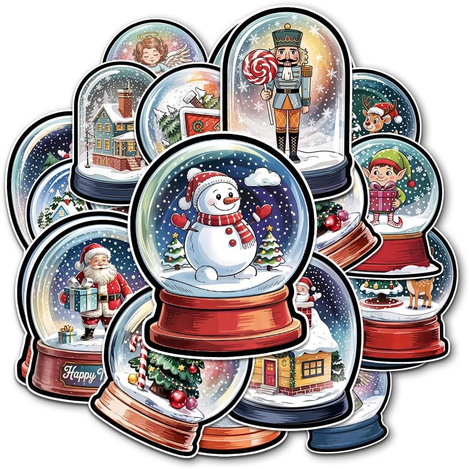 (12pcs-3in) Vintage Christmas Snow Sticker Stickers Retro Holiday Decal Set