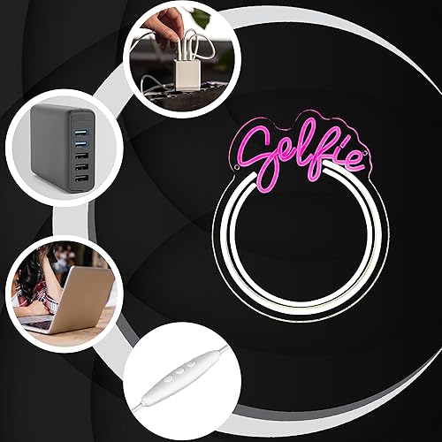 Miniatura 4 de Letrero de luz LED de neón para selfie, espejo acrílico regulable para decoración de pared, montaje en pared USB para tocador, pasillo, sala de