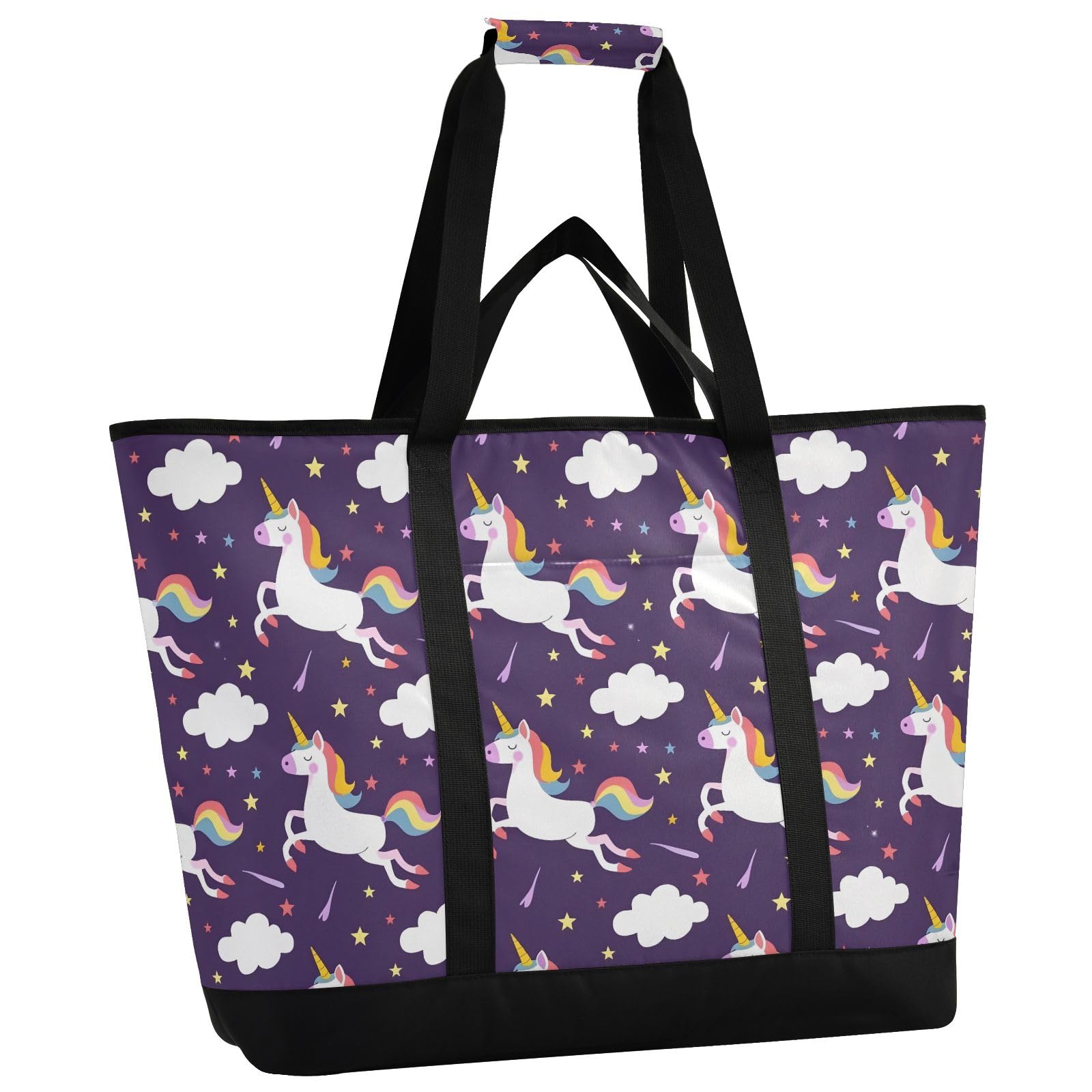 Cute Unicorns Purple Prints - Bolsa térmica térmica reutilizable con cremallera, bolsa térmica grande portátil para viajes o camping