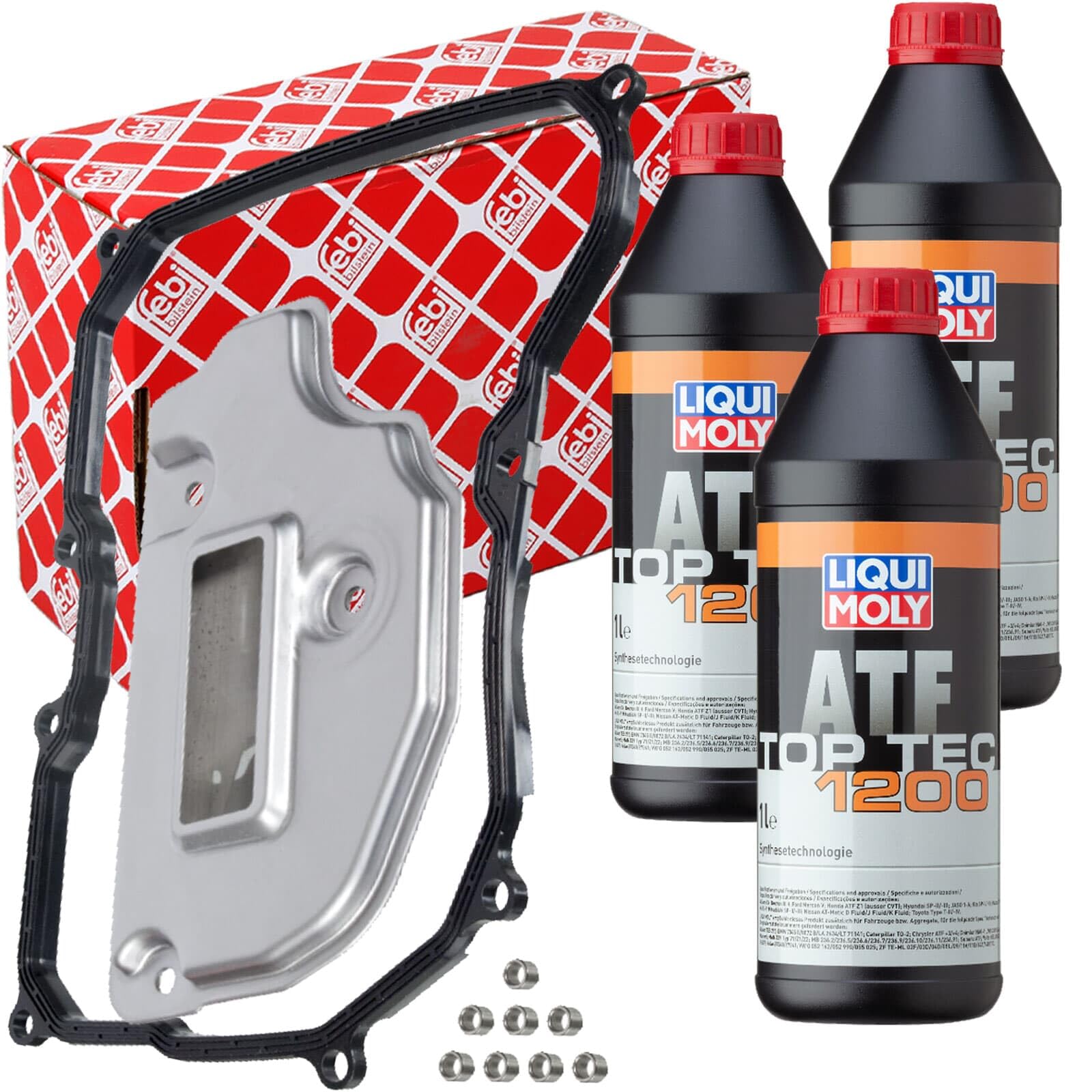 Febi Teilesatz Automatikgetriebe 09G AQ250 | 106101+29934 Teilesatz+3L Febi ATF Öl passend für Golf 5 Passat B6