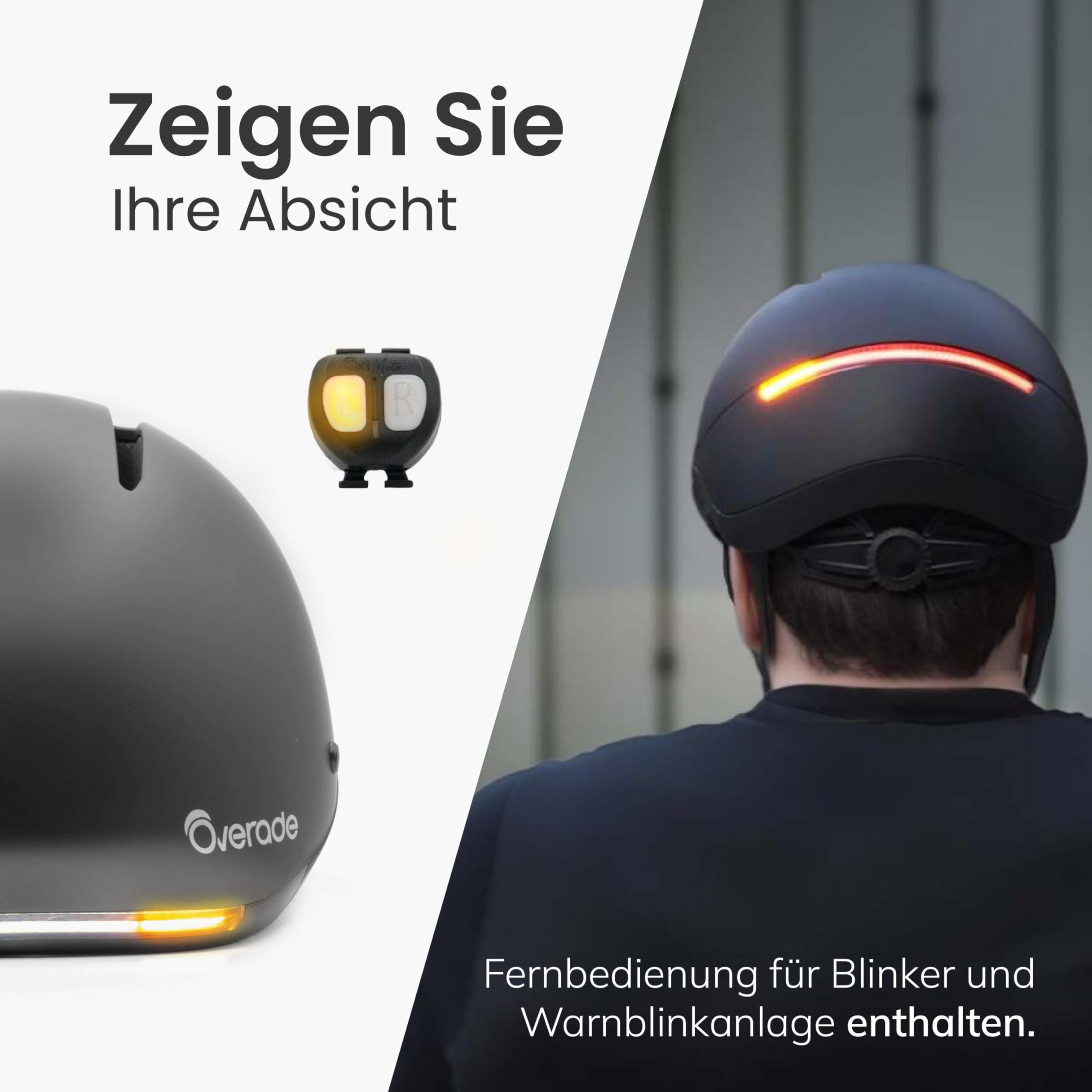 Overade European Innovation - Life Helm Für Fahrräder Und Scooter, Mit Starker Beleuchtung Vorne/Hinten, Inkl. Oximote Blink-Fernbedienung, Einheitsgröße