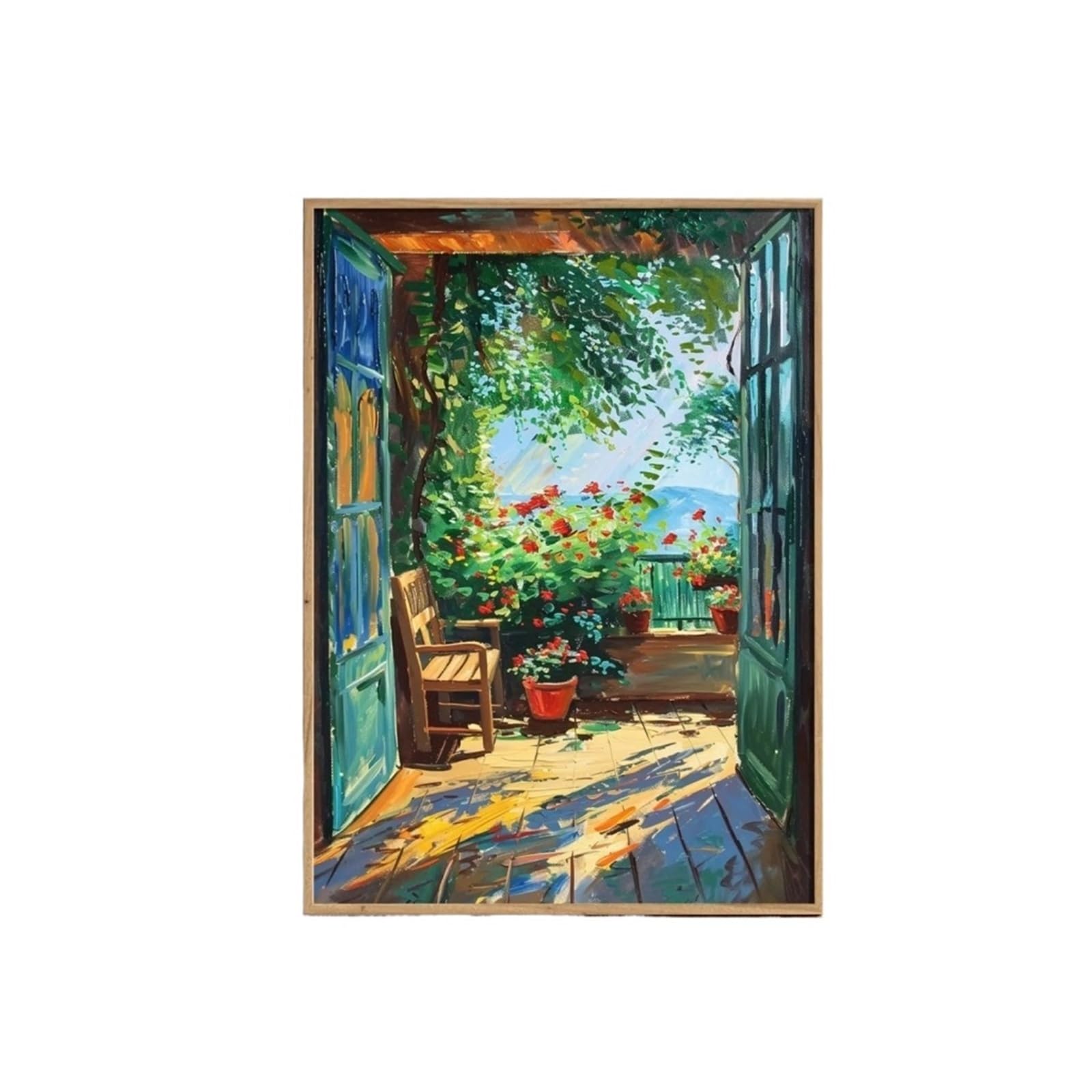 Graiting 1pc Open Window Print Style Fauvism Painting Exhibition Mediterranean Sea Orange Tree Coastal View Boats(DA159,30x40cm Unframe)