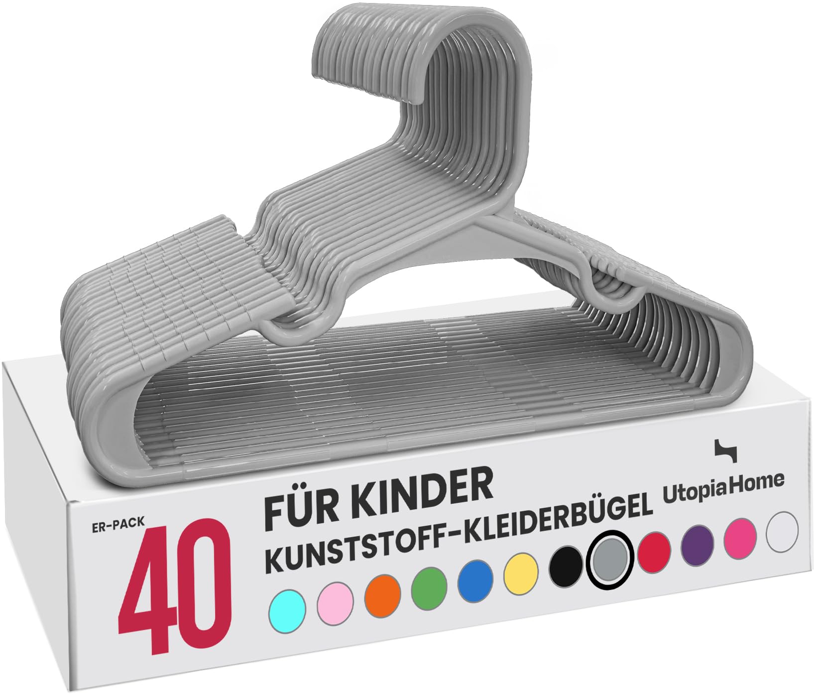 Utopia Home 40er Pack Kinderkleiderbügel 29.2 cm, Kunststoff, Grau
