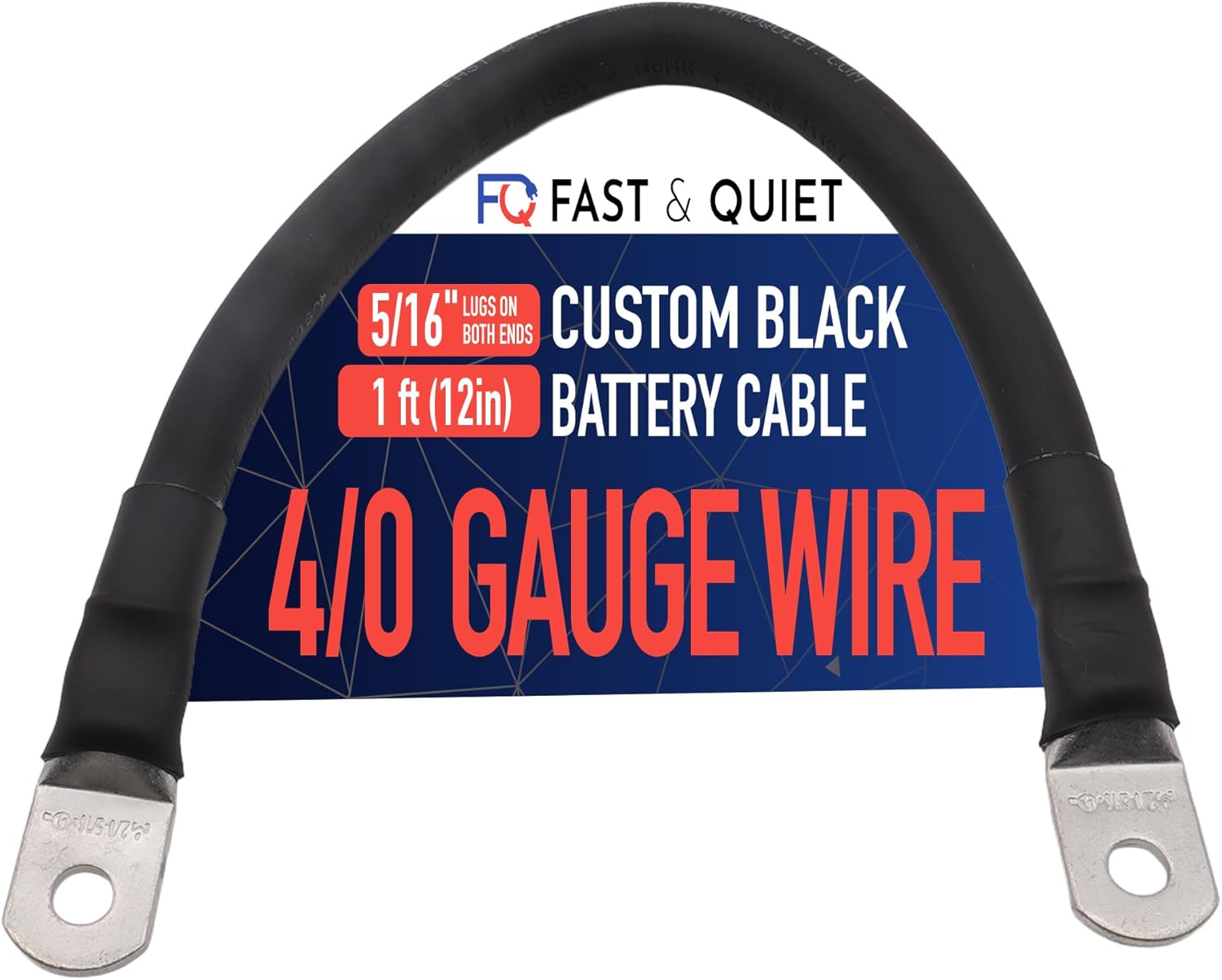 4/0 AWG Battery Cables with Terminals, Positive and Negative Wires Pure Copper, Solar Power Inverter, Welding, Golf Cart, Motorcycle (Red and Black, 1 FT (12 in), 5/16" Lugs on Both Ends, 2pcs)