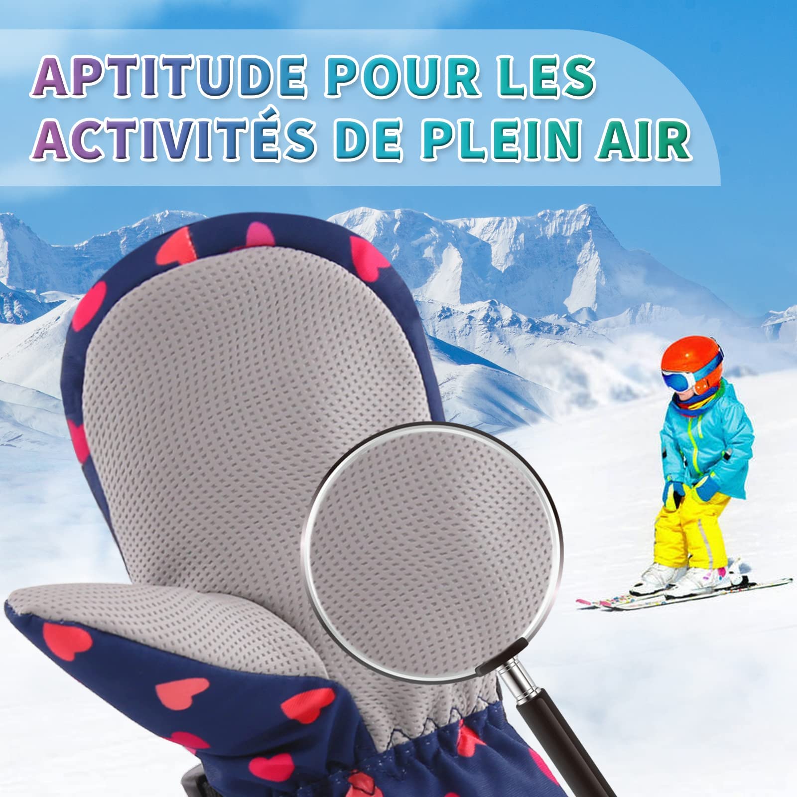 Gants hivernaux imperméables pour Enfants Gants Mitaines Respirant Chauds de Ski de Plein air pour bébé Garçons et Filles de 2 à 6 Ans