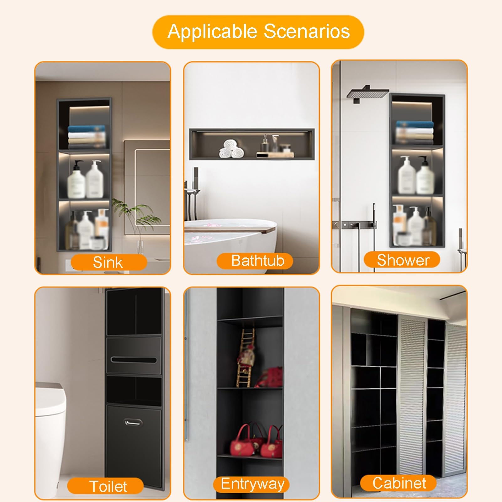 Estante de ducha empotrado, solución de almacenamiento de baño de acero inoxidable impermeable para espacio organizado en la pared