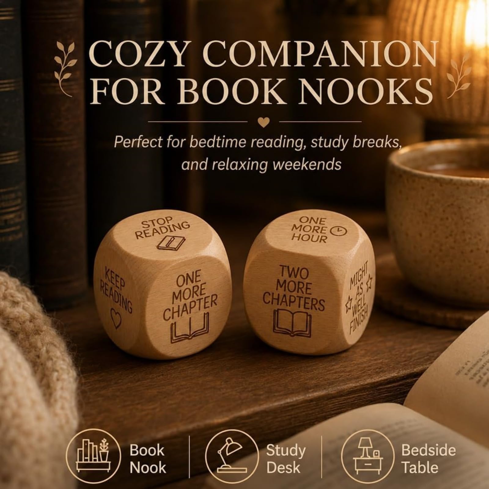Dados de Madera para decidir la Lectura, Dados de Madera de 6 Caras para divertirse Leyendo, compañero de Madera Natural Grabado, Herramientas para Elegir el Tiempo (8Pcs)