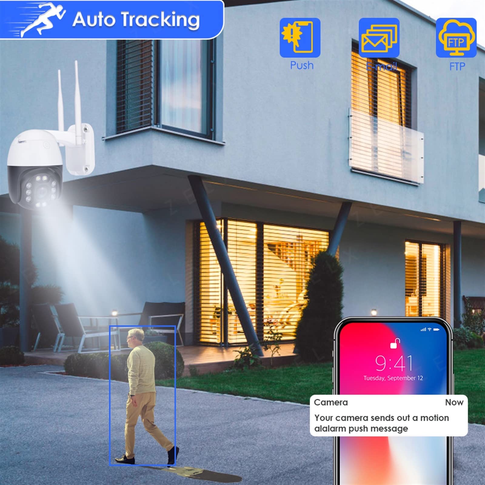 Telecamera WiFi Esterno, Telecamera IP da 5 MP Obiettivo da 2,7-13,5 mm Videosorveglianza 3 MP CCTV Cam NVR Protezione di Sicurezza Esterna Zoom Ottico 5X,Sicurezza, Antifurto(5MP 5X Cam 128G)