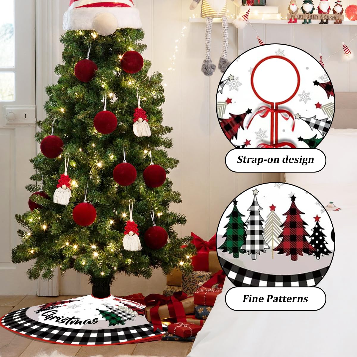 Falda Arbol Navidad 120cm,Pie de Arbol de Navidad Redondo Peluche Corto,para Fiesta de año Nuevo Vacaciones en Casa Decoración(Negro)