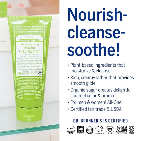 Dr. Bronner's Organic Shaving Soap 3 Pack Variety, 7oz (Lavender, Tea Tree, Lemongrass) Moisturizing Shave Soap for Men & Women Certified Organic Sugar & Shikakai For Face, Underarms & Legs