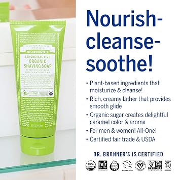 Dr. Bronner's Organic Shaving Soap 3 Pack Variety, 7oz (Lavender, Tea Tree, Lemongrass) Moisturizing Shave Soap for Men & Women Certified Organic Sugar & Shikakai For Face, Underarms & Legs