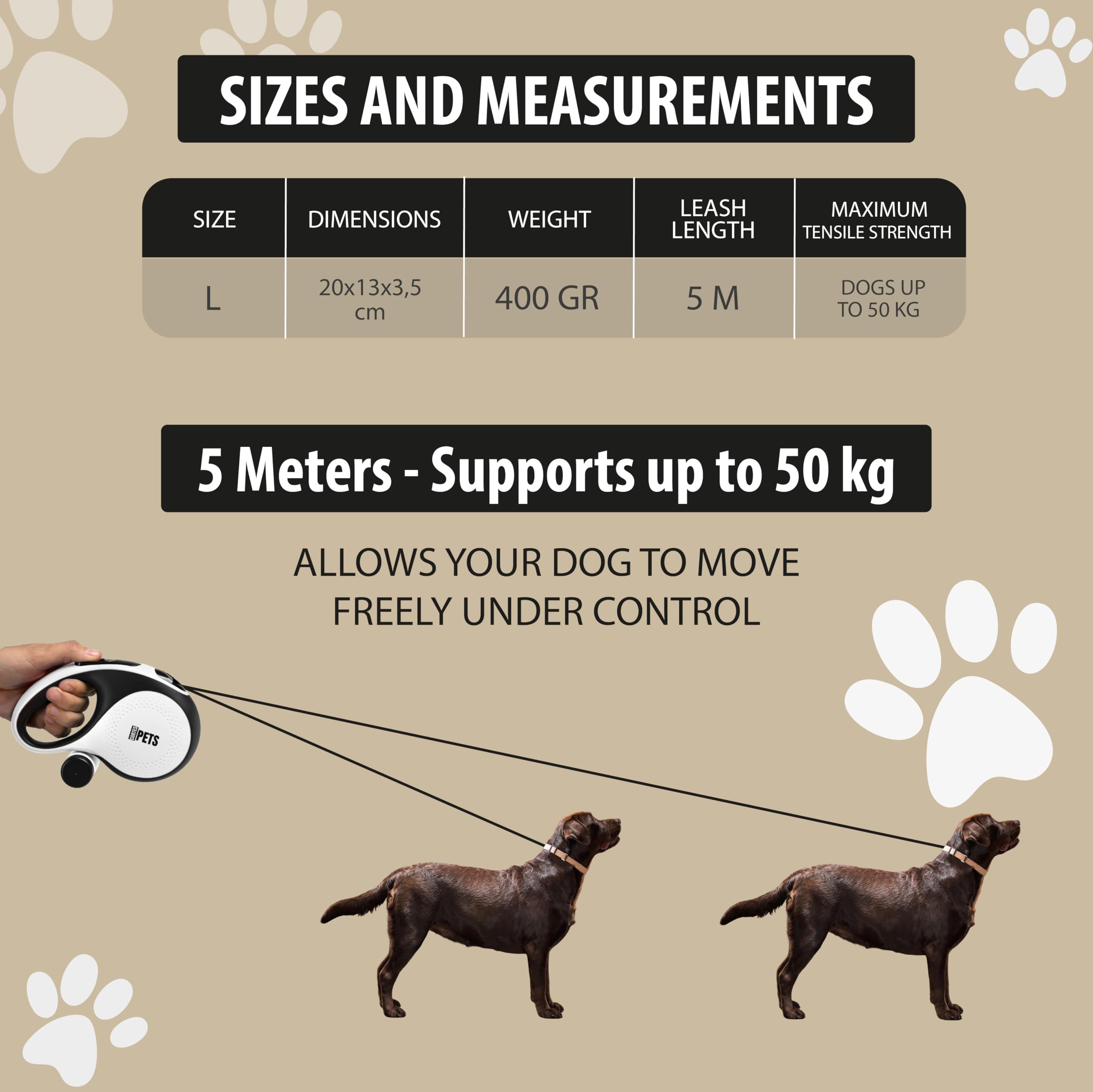 CORTES PETS extendable dog lead 5m with poop bag holder for large dogs & small dogs up to 50 kg. Strong dog lead, flexi leash - Image 4
