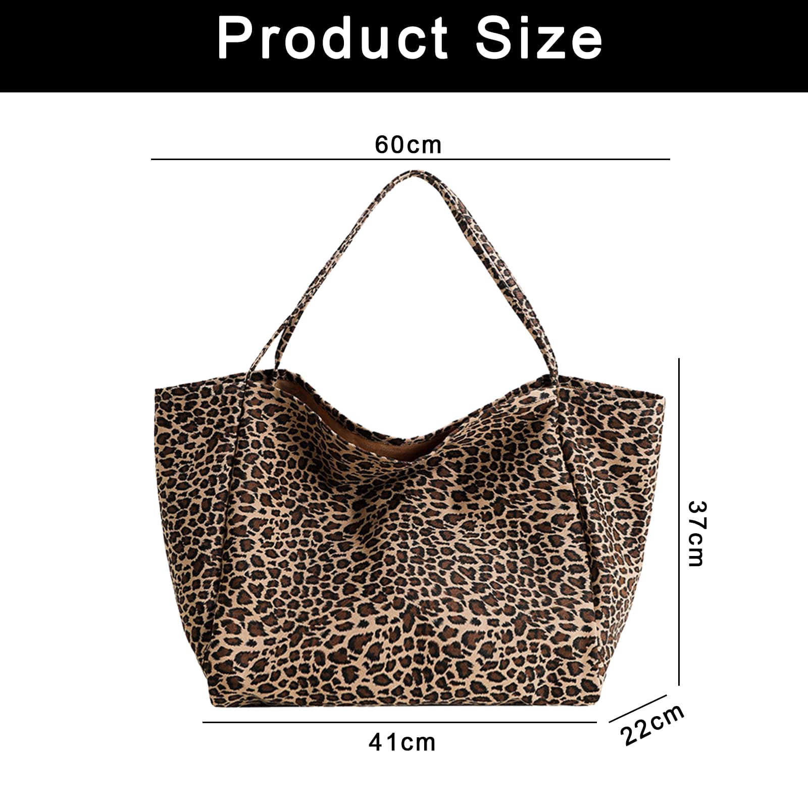 Damska torba na ramię, wzór panterki, płócienna torebka 41 x 22 x 37 cm, duża torba na zakupy, torba do noszenia na co dzień, do biura, na zakupy w podróż