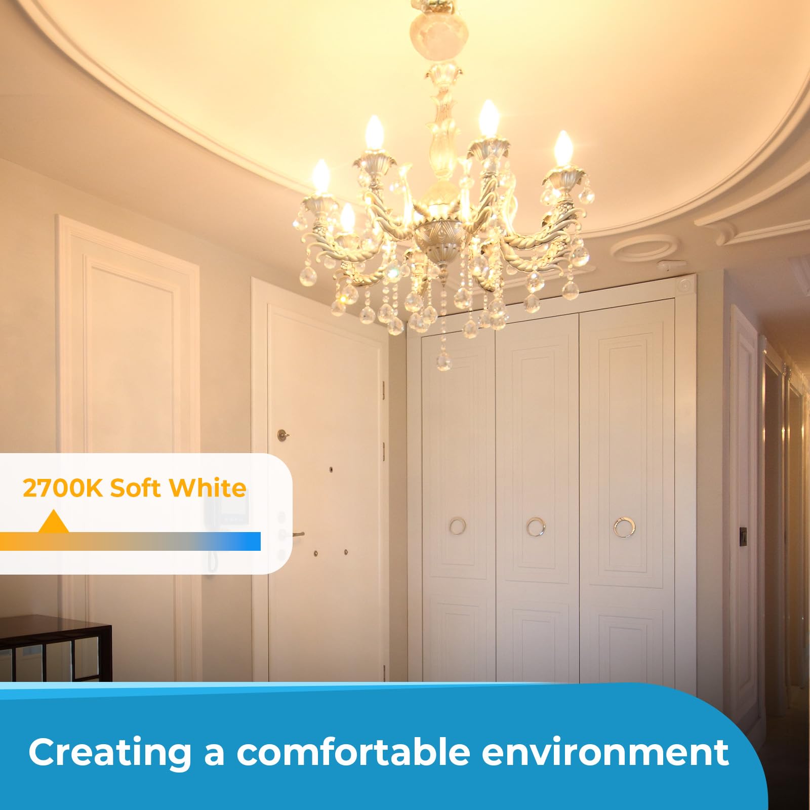 GvvooHome E12 Candelabra Light Bulbs, 4W LED, 40 watt Equivalent Dimmable E12 LED Bulb 2700K Warm White, E12 Base B10 Shpe Candle Light Bulb for Chandelier, 90+CRI, 400LM, Clear Glass, 6 Pack - 4