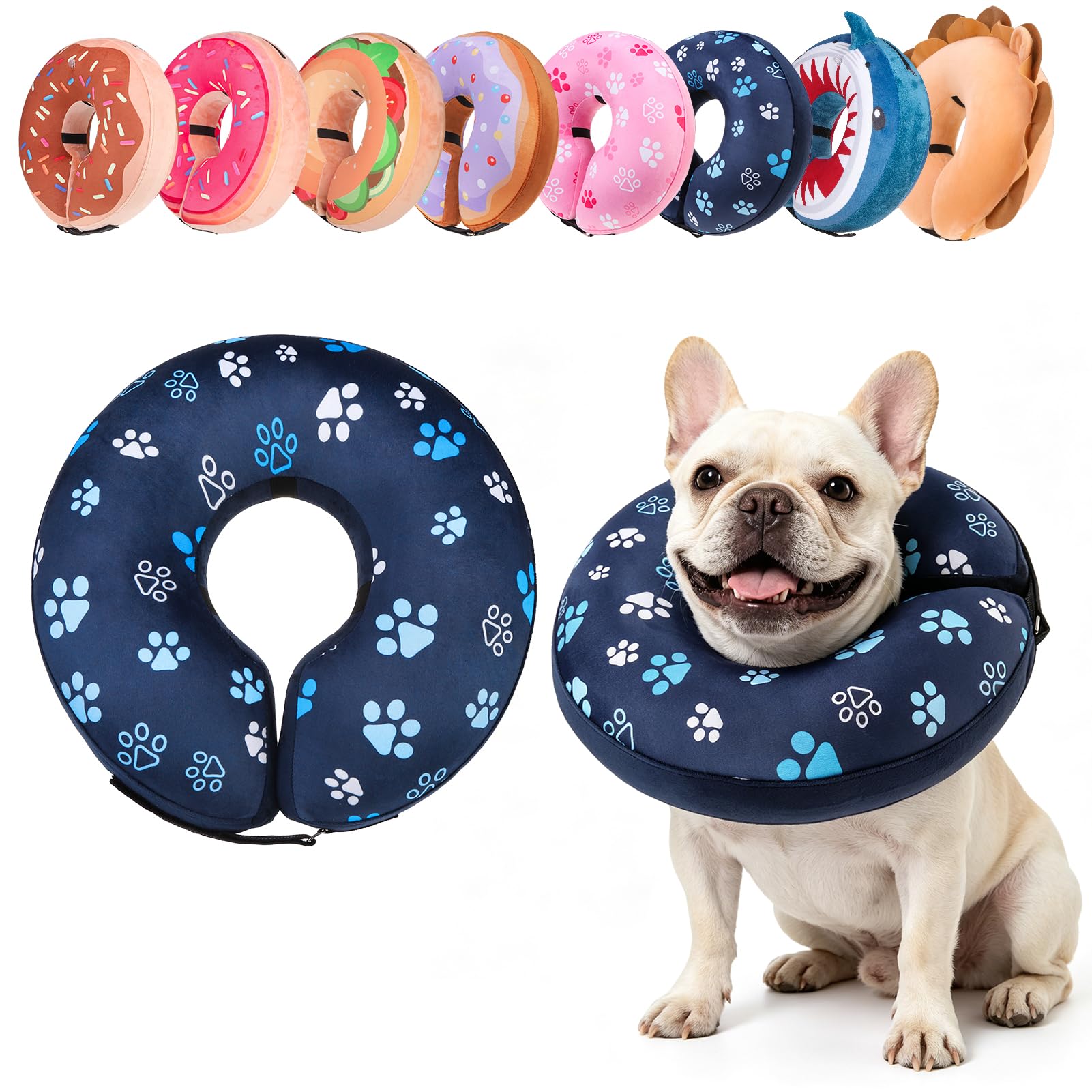 Collier gonflable chien cône convalescence chirurgie ajustable bleu