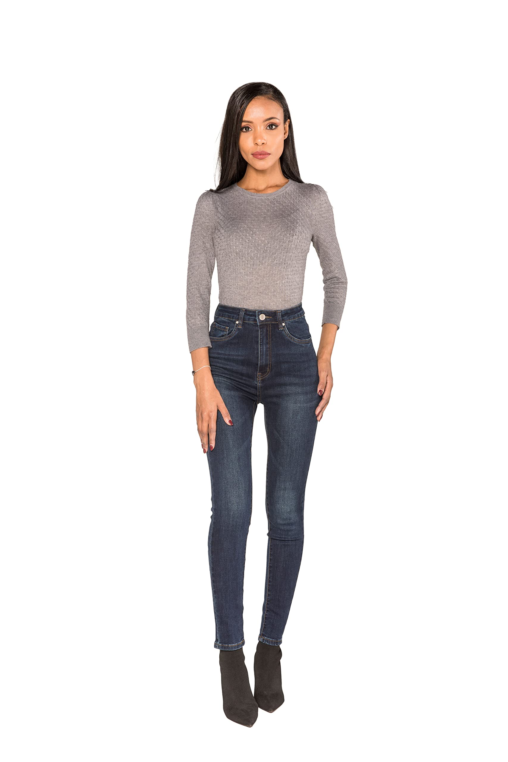 Nina Carter P190 Damen Skinny Fit Jeanshosen Extra HIGH Waist Jeans Used-Look