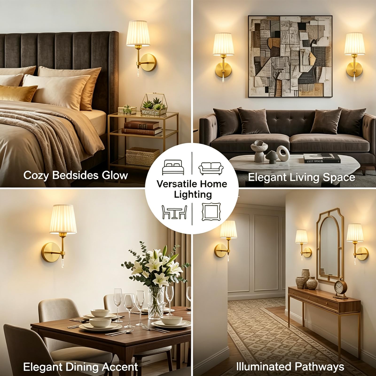 Lampada da Parete Interno Ricaricabile LED RGB Dimmerabile Applique da Parete con Telecomando Senza Fili Iluminazioni per Pareti Paralume in Tessuto Soggiorno Camera da Letto Corridoio (Oro,1 Pezzi)