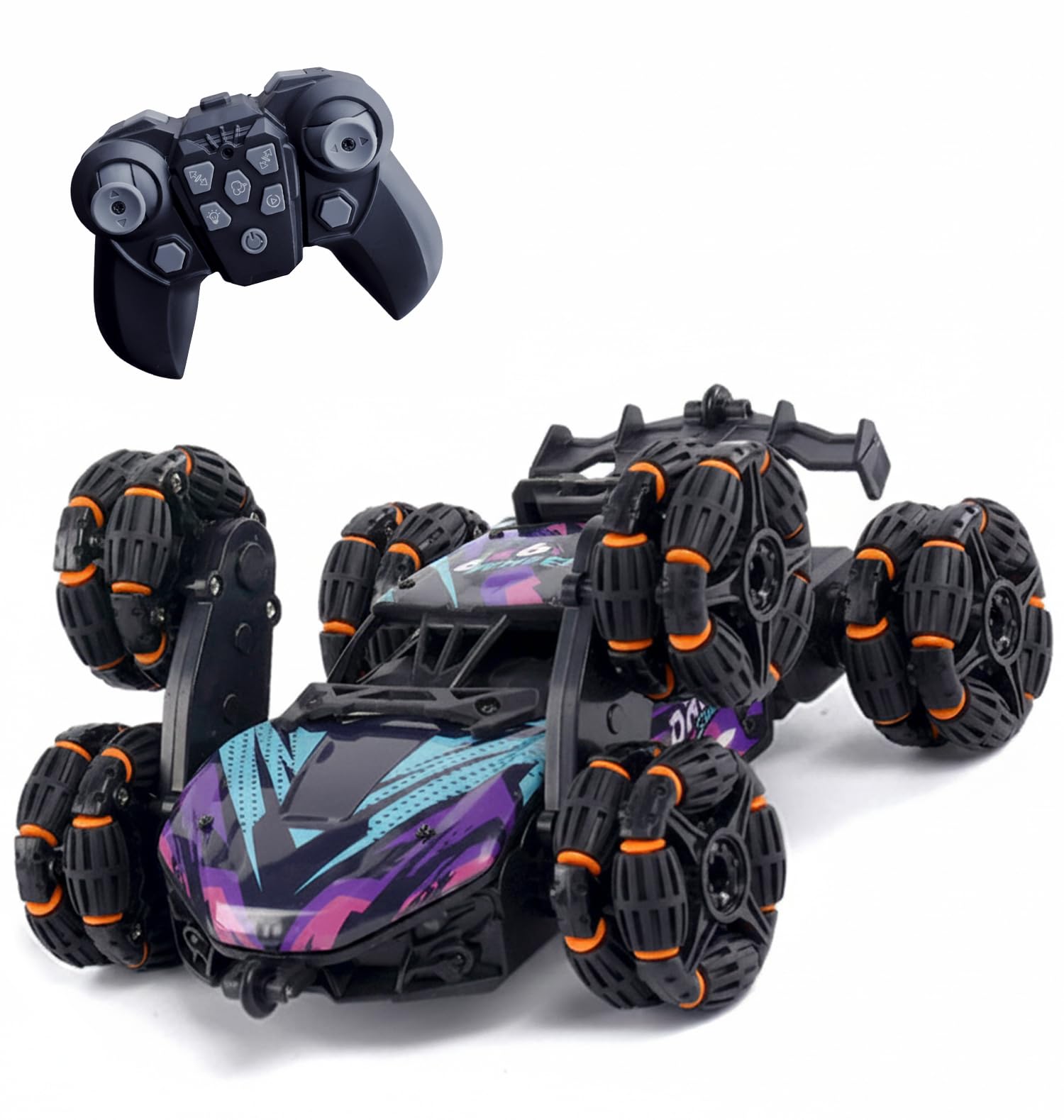 Lifelong Remote Control Stunt Car for Kids 5+ yrs| 6x6 Off Road Car with 6 Wheels, 360° Spin, High Speed, Smoke, Lights, Rechargeable Battery | RC Toy for Boys & Girls (Purple & Blue, LLCSRC02)-image-38