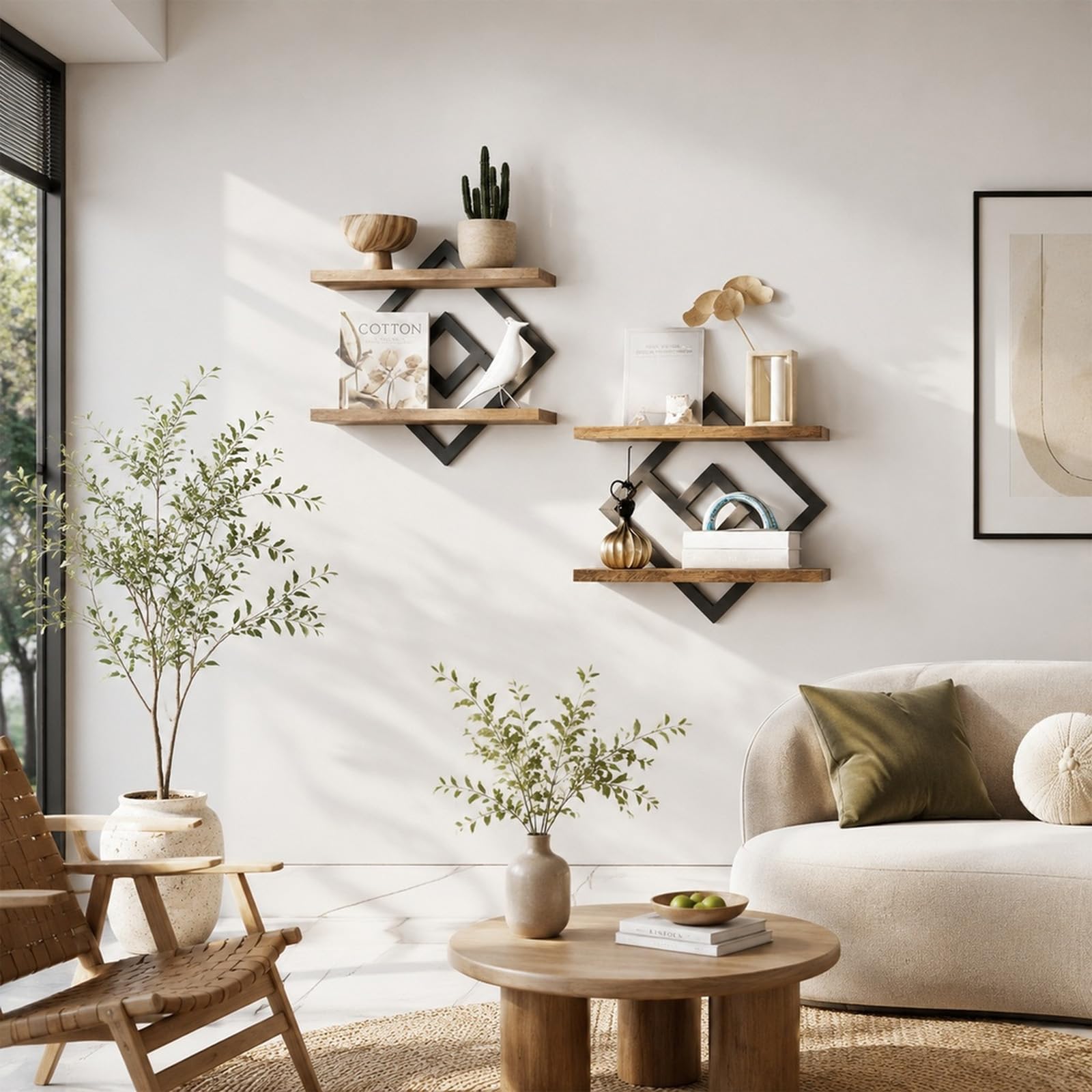 2er-Set Wandregal, Wandregal Holz, Regal Wand, Schweberegal Doppellagig, Leicht zu Verstauen für Wohnzimmer,Schlafzimmer,Küche