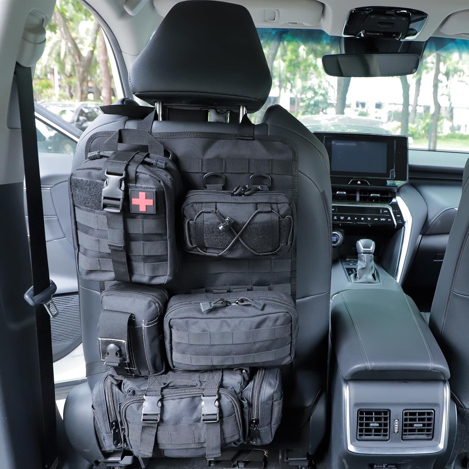 Organisateur Voiture 6-en-1 Tactique - Organisateur de Siège Auto Arrière Universel avec Poches Multi-fonctions, Imperméable pour Famille et Voyage