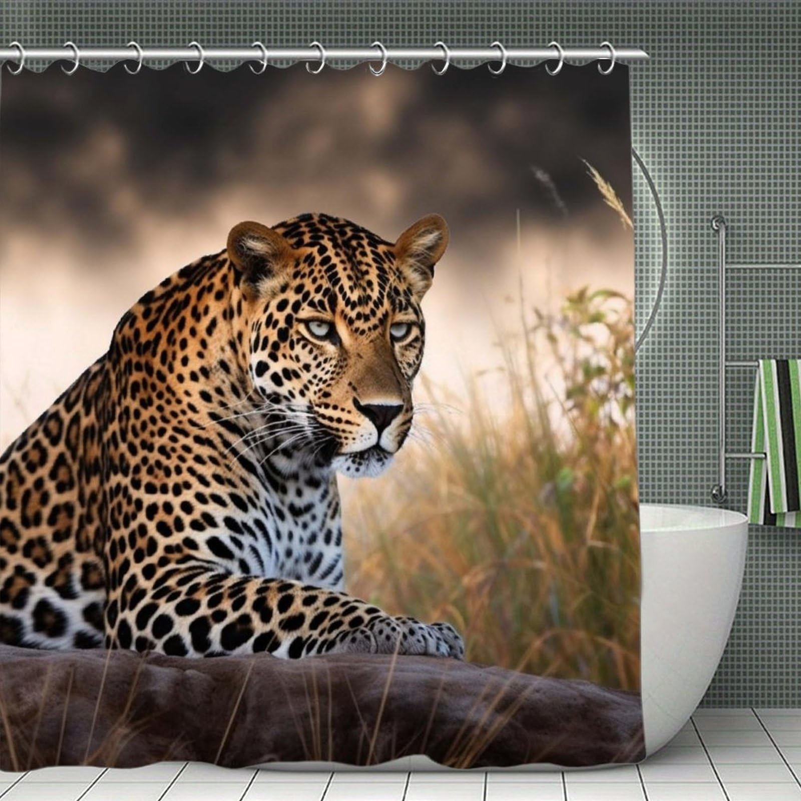 VstaDank African Animal Leopard Bath Curtain Elegant Heavy Duty Shower Curtains 70x70 in Rustic Farmhouse Cloth Shower Curtains Neutral Modern Bath Curtain for Bathroom