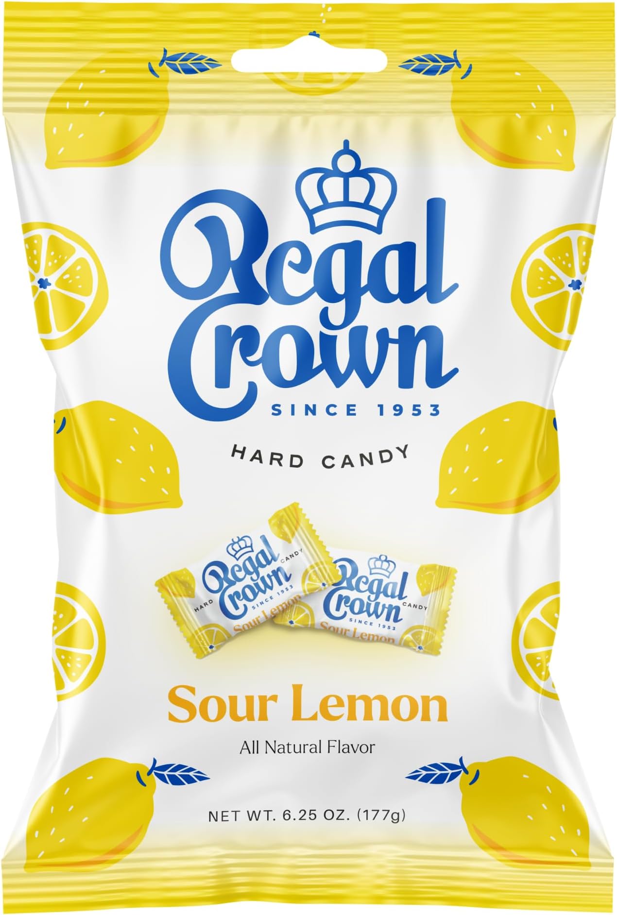 Regal Crown Sour Lemon Hard Candy | Old Fashioned Sour Lemon Candy | Traditional Lemon Candy Brought To You By Iconic Candy | 6.25oz Peg Bag (1)