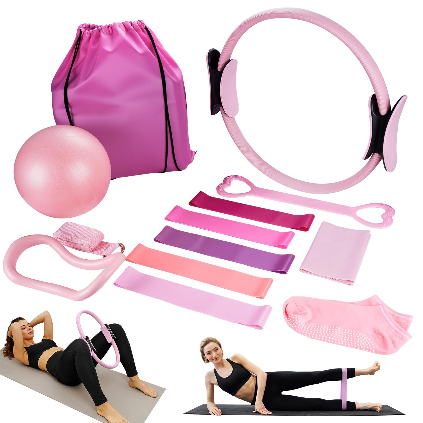 Kit de Pilates Pro Elite 13 Pièces, Cercle de Pilates, Bandes de Résistance, Ballon de Yoga, Sac de Gym