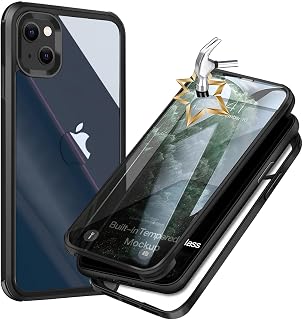 UBUNU for iPhone 15 Case with Screen Protector [Built in 9H Tempered Glass], 360 Full Body Protection Dual Layer Clear Protective Phone Cover for Men Women 6.1 inch - Black
