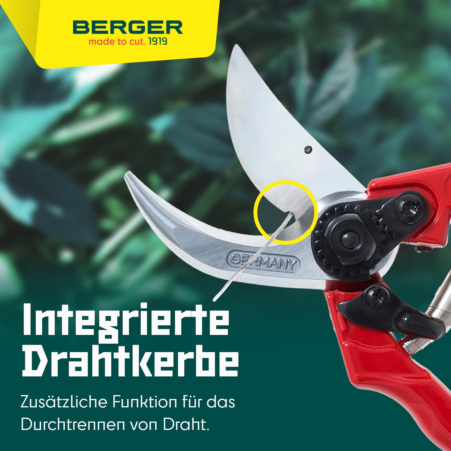 BERGER Handschere Bypass Klassik 1200 | Klassische Gartenschere mit geradem Schneidkopf | Robuste Profi Blumenschere aus Metall geschmiedet mit Einhandverschluss | KWF-zertifiziert | Made in Germany