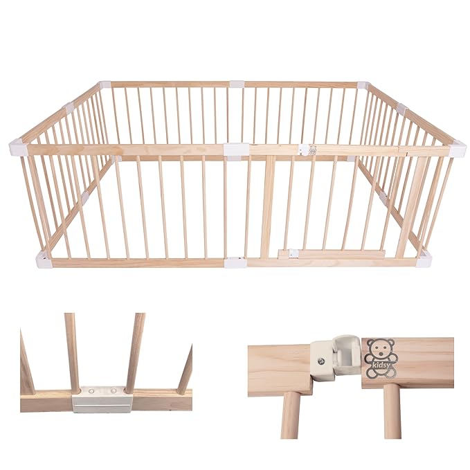 KIDSY neutral wood playpen for babies and toddlers, dog or