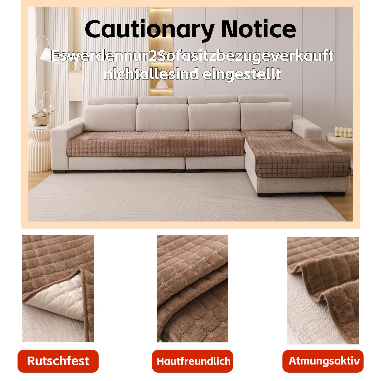 2 StüCk Weicher Flanell-Sofabezug, Premium Rutschfester Sofa üBerzug 1 2 3 4-Sitzer-Couch üBerzugfüR Sektionssofas, Waschbarer L-föRmiger Möbelbezug (Kaffee, 90x160cm Und 90x210cm)