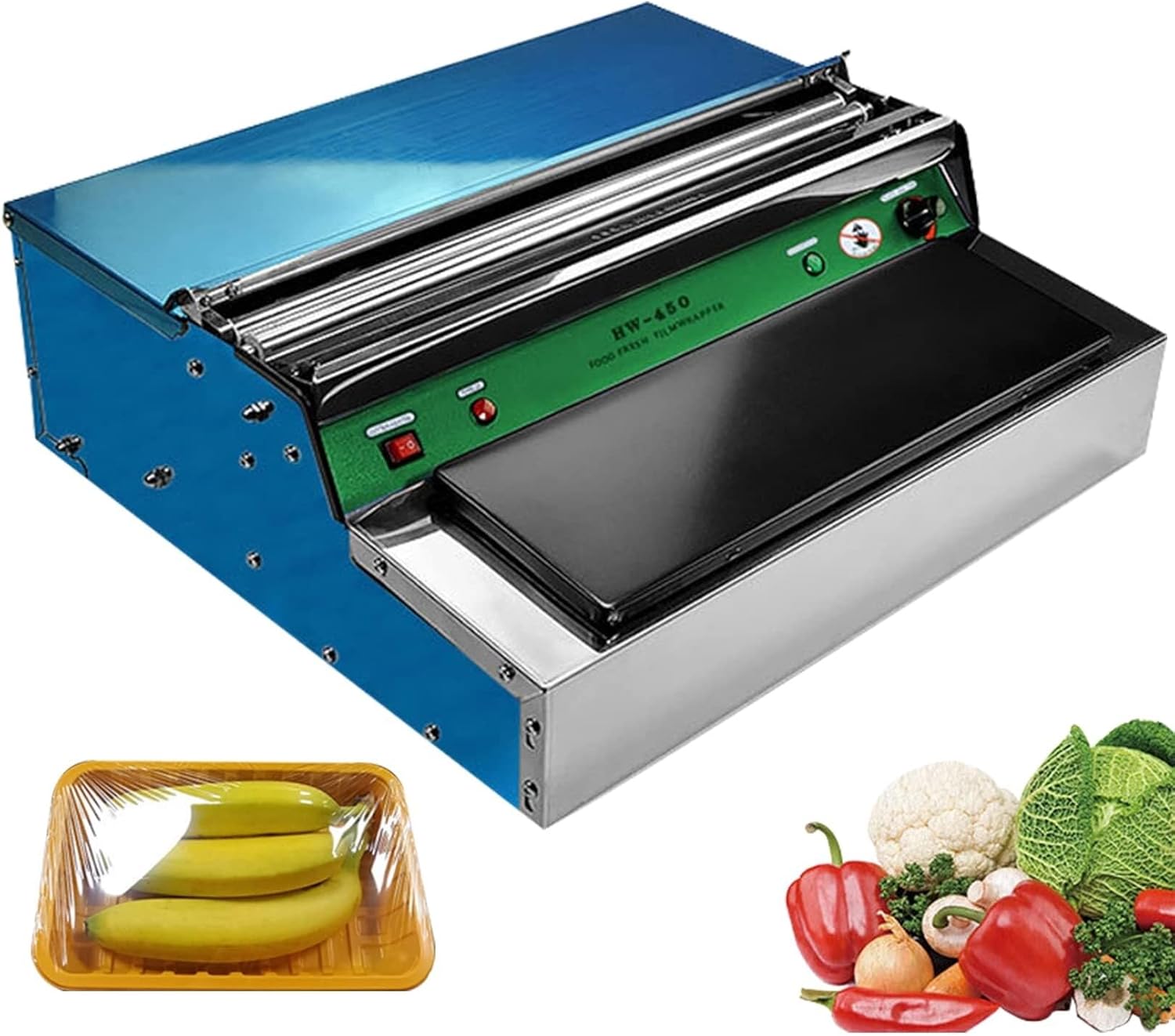 Commercial Fresh Food Film Packer, Commercial Film Wrap for 45cm and Below, Film Cutting Machine Adjustable Temperature 60-150 °C for Meat/Vegetables