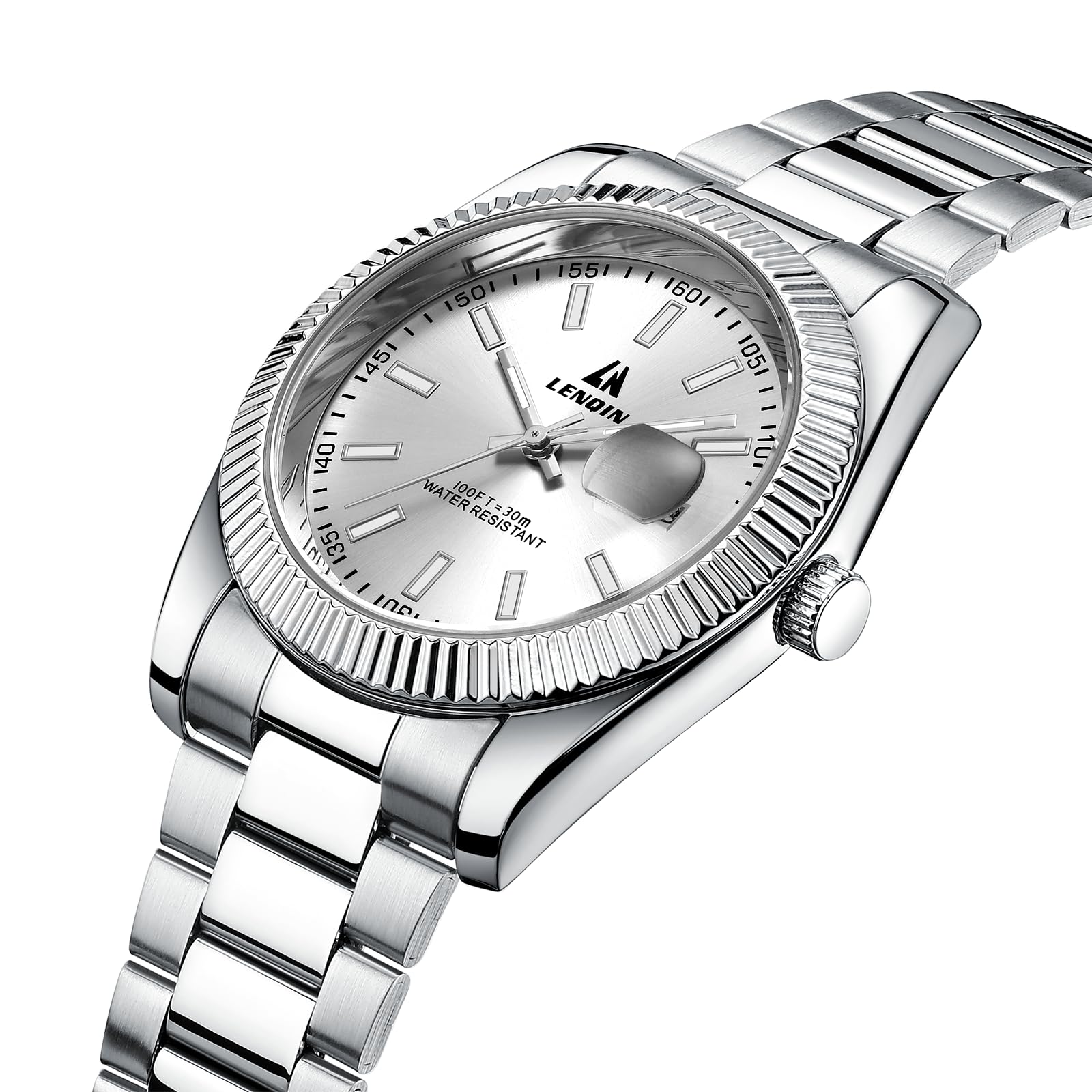 LN LENQIN Mens Watches Waterproof Stainless Steel Watch for Men Analog Quartz Fashion Business Designer Wristwatch