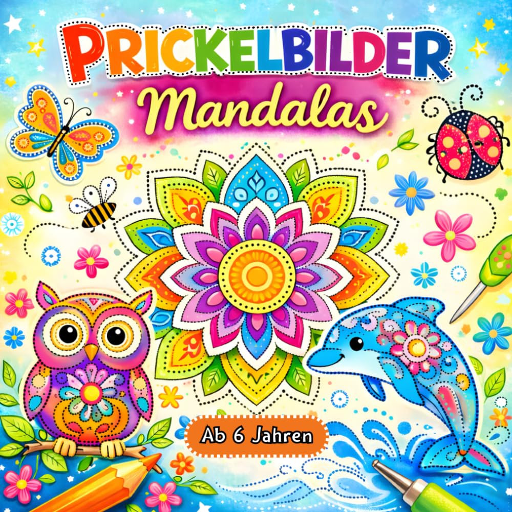 Prickelbilder Mandalas: Kreatives Bastelbuch ab 6 Jahren mit schönen Mandala-Motiven und süßen Tieren zum Ausmalen, Prickeln und Ausschneiden