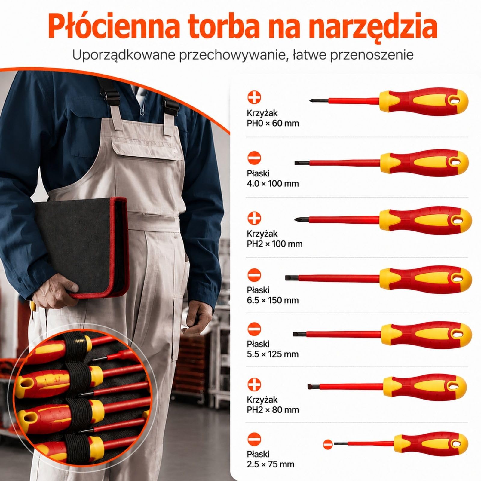 12-częściowy zestaw izolowanych wkrętaków dla elektryków