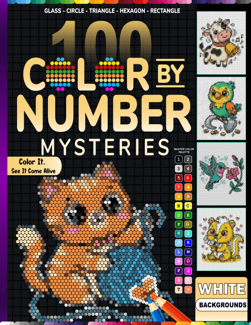 100 Mystery Mosaic Color by Number: Glass, Circle, Triangle, Hexagon & Rectangle Edition: 100 Hidden Image Puzzles Across 5 Unique Mosaic Shapes – ... & Rectangle – with Full Guided Color Key