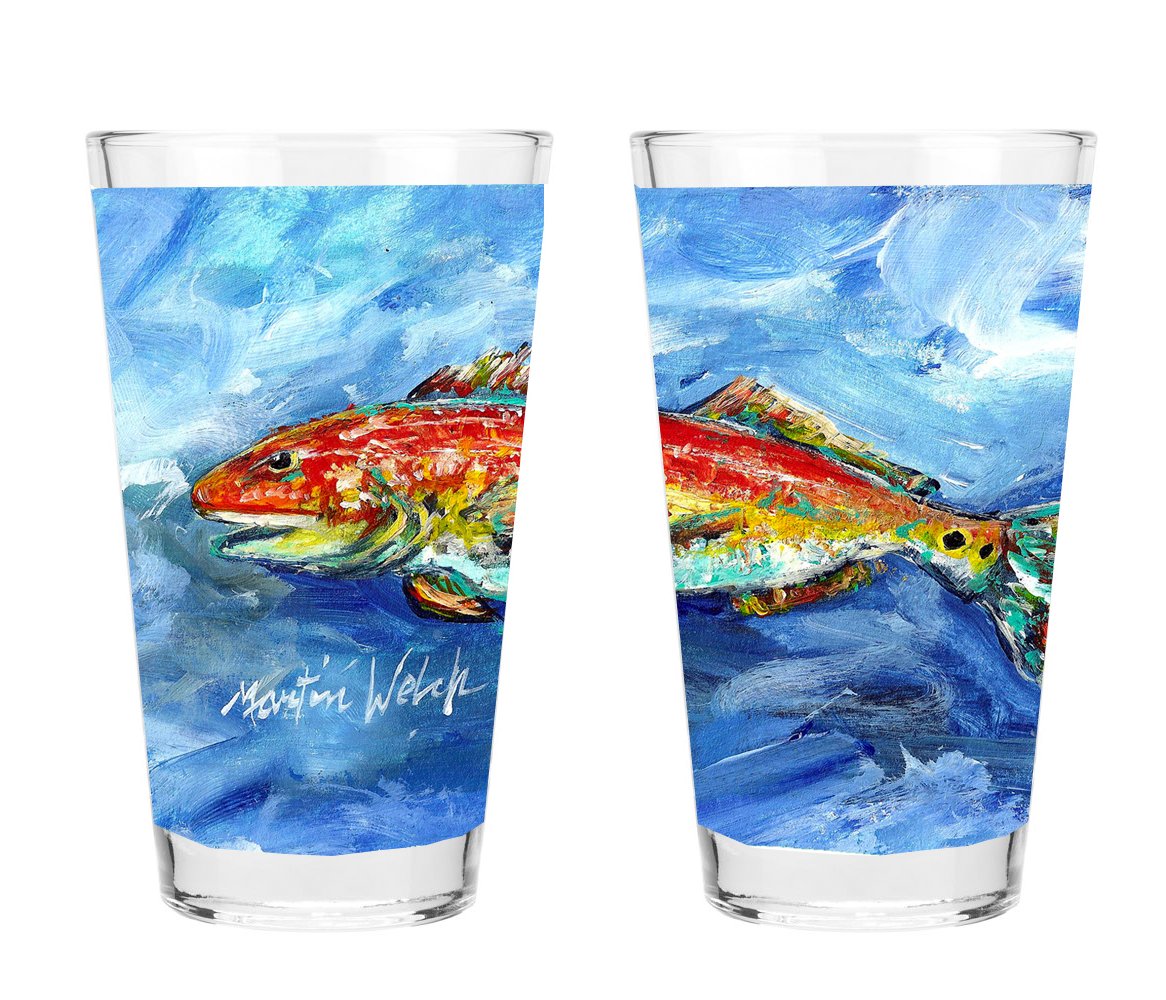 Caroline's Treasures MW1179PINT Red Fish 16 ounce Mixing Glass Pint Glass for Beer, Margaritas, Sodas and More, Restaurant Quality Glassware