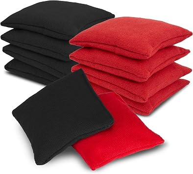 RAINFLOW 8 PCS Cornhole Bags - Bean Bags for Cornhole, 4 Black and 4 Red for Tossing, Game, Outdoor, Wedding, Sports, PartyBlack & Red