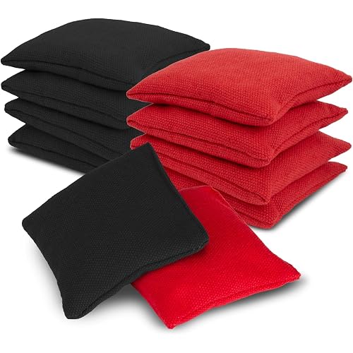 RAINFLOW 8PCS Cornhole Bags for Game - Black & Red Bean Bags for Tossing | Cornhole Bean Bags Set of 8 for Corn Hole Toss Game, Outdoor Wedding Party, Backyard Sports, Lawn Games & Family Activities