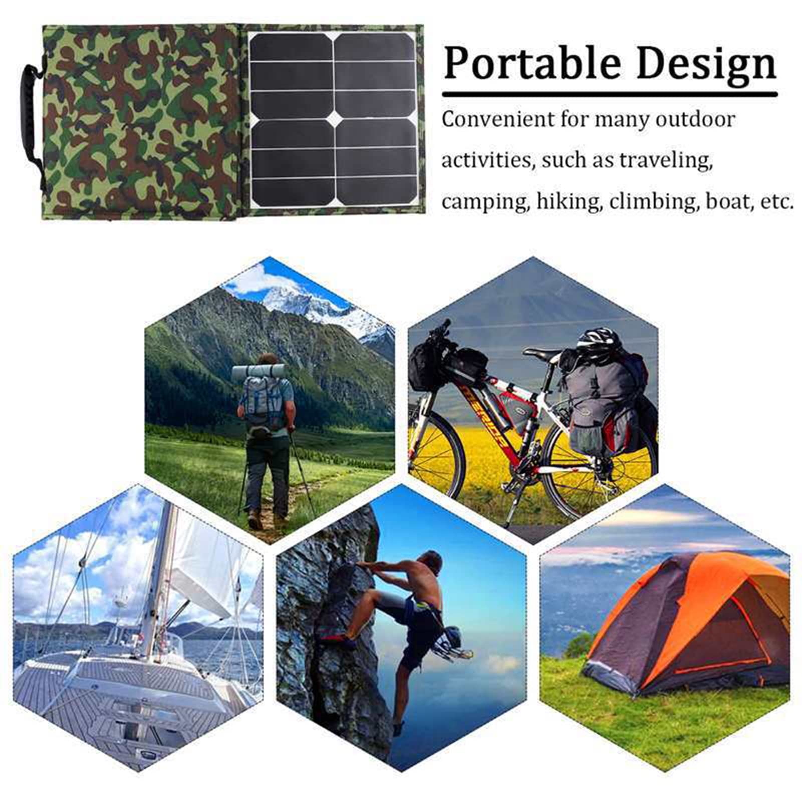 Kit de Paneles solares monocristalinos de 10 vatios y 5 V, Panel Solar Plegable del Sistema Fuera de la Red con 2 módulos de Cargadores de batería Solar USB, teléfonos Inteligentes, tabletas