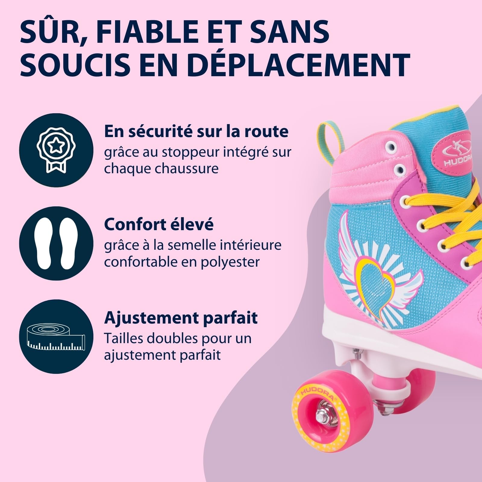 HUDORA Patins à roulettes Wonders en différentes Tailles - Patins Confortables pour Enfants au Design Cool - Patins pour Enfants et Adolescents - Chaussures de Roller en Similicuir de Haute qualité