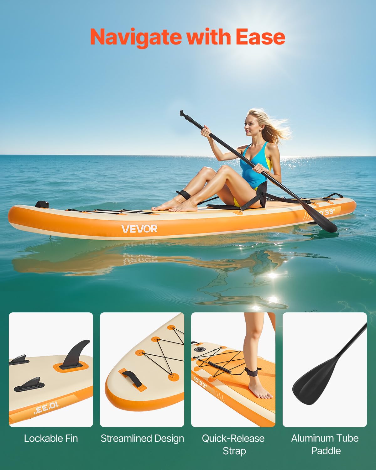 VEVOR Tabla de Paleta Surf Inflable con Asiento, Ultraligera, con Bomba, Remo, Aleta, Mochila, Correa de Tobillo, Conveniente, para Jóvenes y Adultos, 304,8 x 83,8 x 15,2 cm, Carga de 150 kg