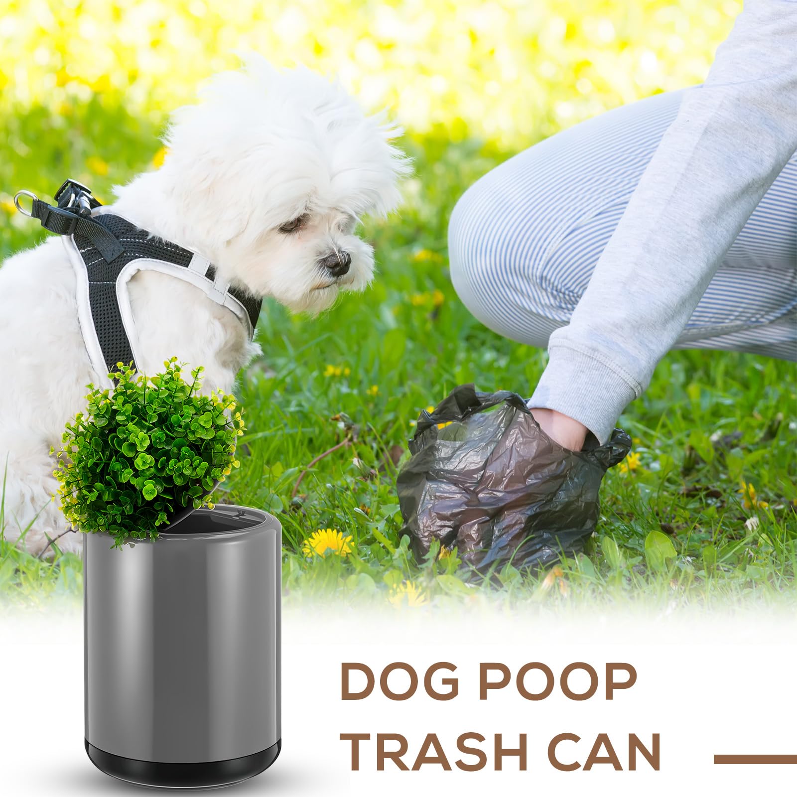 Jingmore Cubo de basura para excrementos de perro para exteriores, 13 L/3. Cubo de basura para perros de 4 galones con tapa, estilo vegetal, diseño de doble capa, contenedor de basura al aire libre