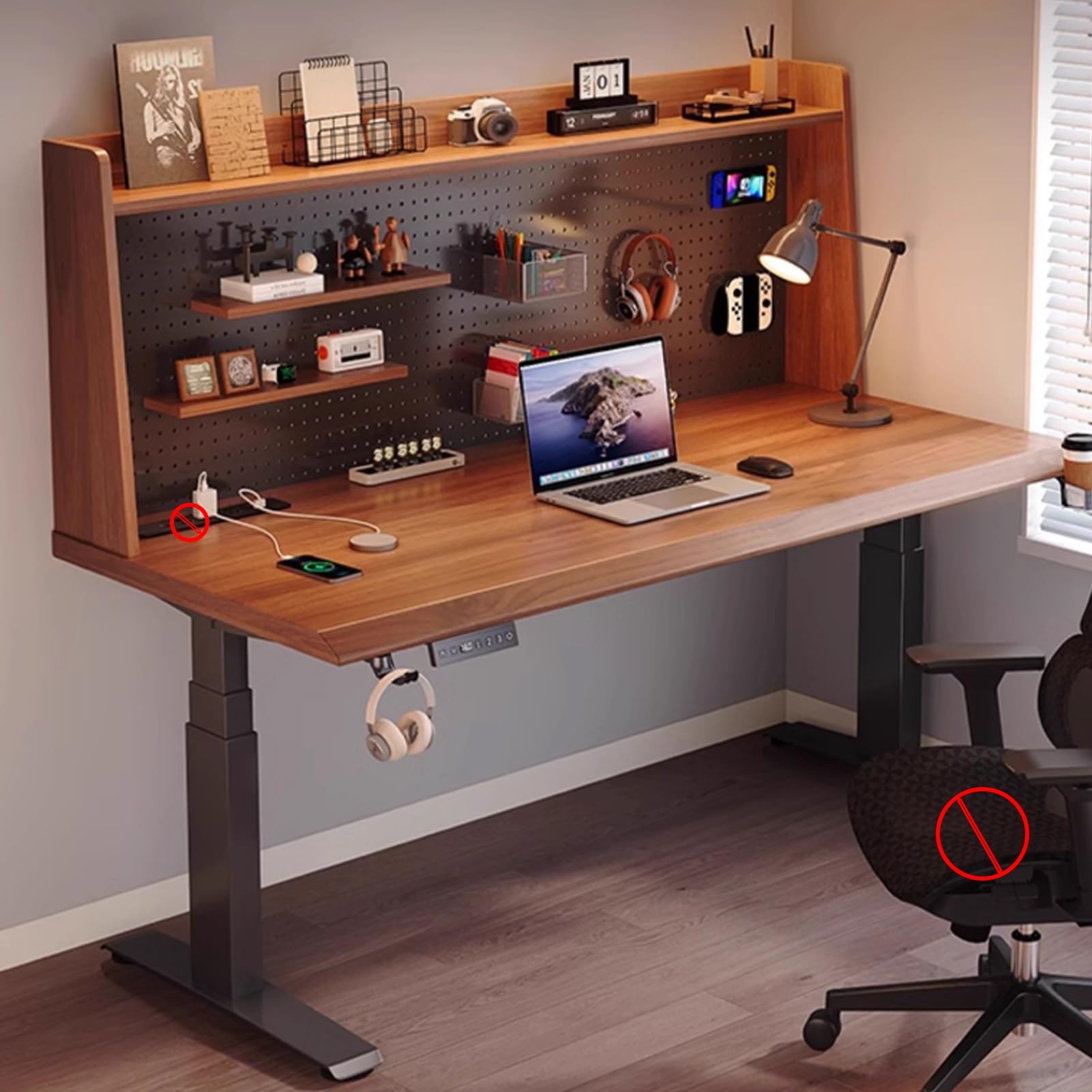 MYUYEE Standing Desk, Brown Adjustable Height Computer Desk With Pegboard Storage, Stand Up Desk With Three-Speed Memory Adjustment, For Home Offices,One Color,55In/140Cm (One Color-47In)