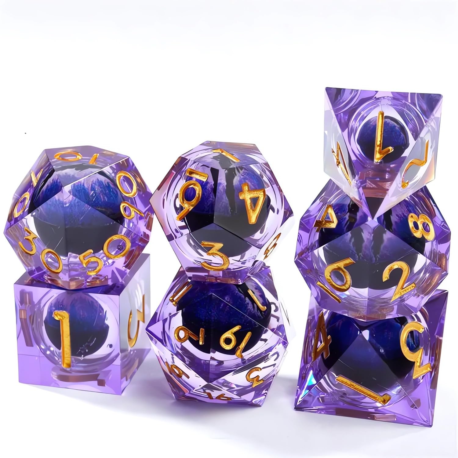 DND - Set di 7 dadi Liquid Core Sharp Edge Dragon Eye con guscio stampato 3D, per dungeons and Dragon Table Game